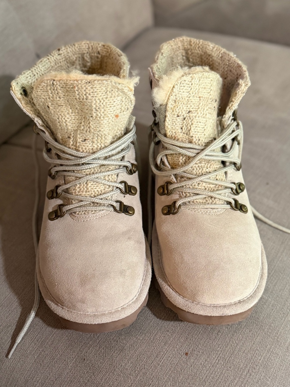 Women’s bear paw  Neutral Beige Lace-Up Winter Boots